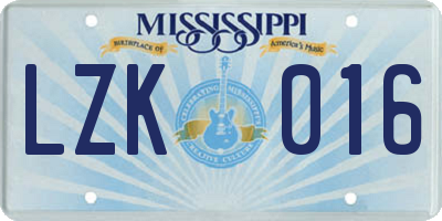 MS license plate LZK016