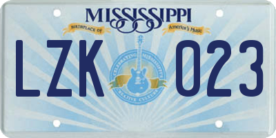 MS license plate LZK023