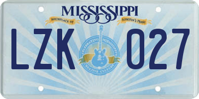 MS license plate LZK027