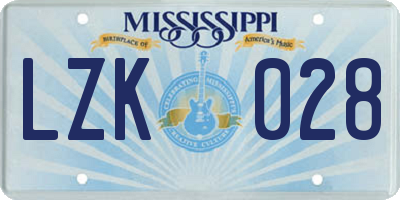 MS license plate LZK028