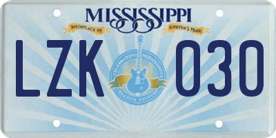 MS license plate LZK030