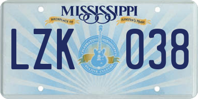 MS license plate LZK038