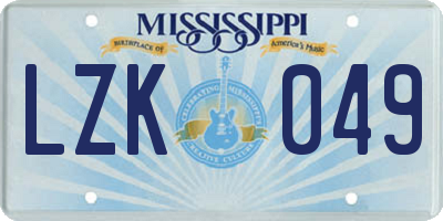 MS license plate LZK049