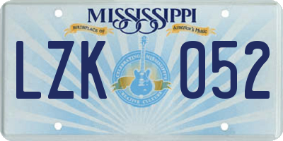 MS license plate LZK052