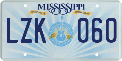 MS license plate LZK060