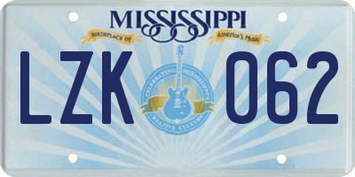 MS license plate LZK062