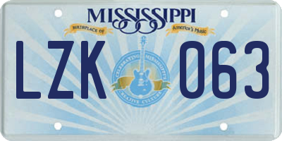 MS license plate LZK063
