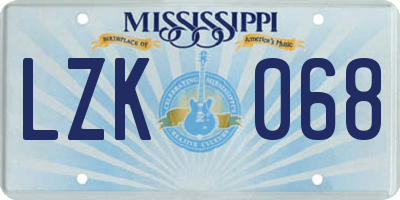 MS license plate LZK068