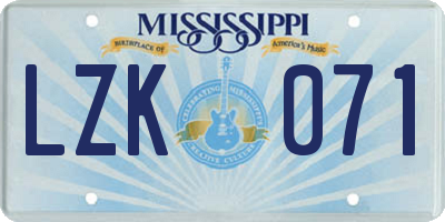 MS license plate LZK071