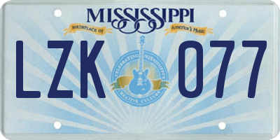 MS license plate LZK077