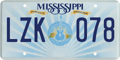MS license plate LZK078