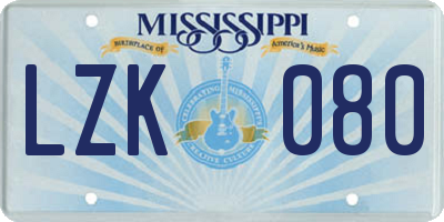 MS license plate LZK080