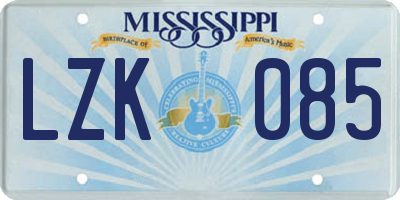 MS license plate LZK085