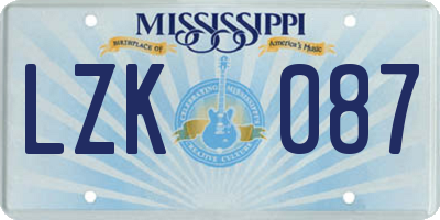MS license plate LZK087