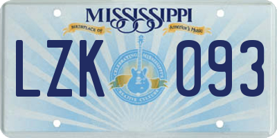 MS license plate LZK093