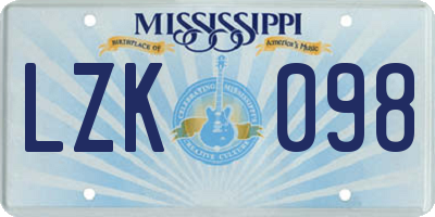 MS license plate LZK098