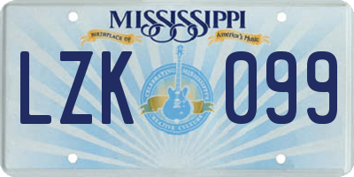 MS license plate LZK099