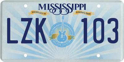 MS license plate LZK103