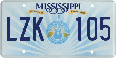 MS license plate LZK105