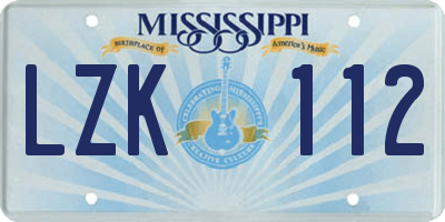 MS license plate LZK112