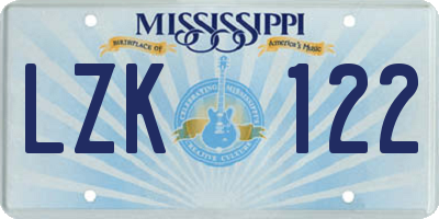 MS license plate LZK122