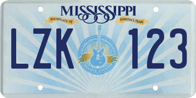 MS license plate LZK123
