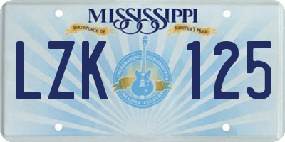 MS license plate LZK125