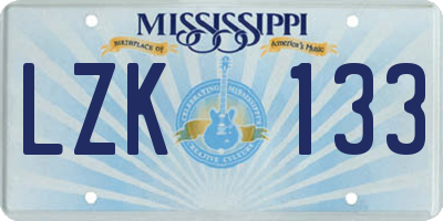 MS license plate LZK133