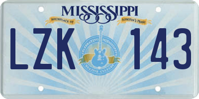 MS license plate LZK143