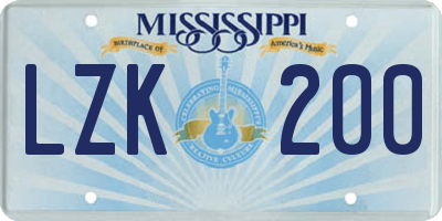 MS license plate LZK200