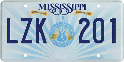 MS license plate LZK201