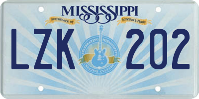 MS license plate LZK202