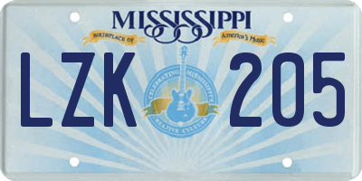 MS license plate LZK205