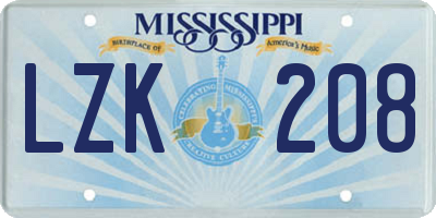 MS license plate LZK208