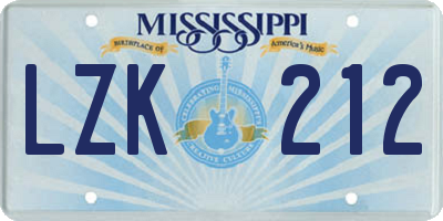 MS license plate LZK212