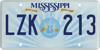 MS license plate LZK213