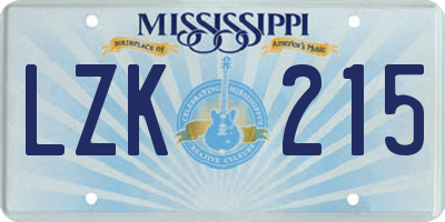 MS license plate LZK215