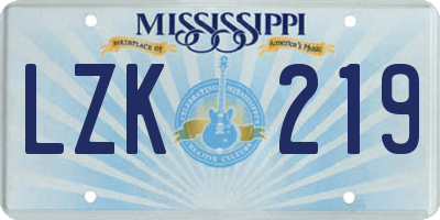 MS license plate LZK219