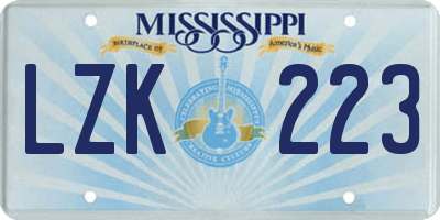 MS license plate LZK223