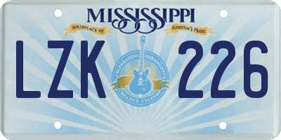 MS license plate LZK226
