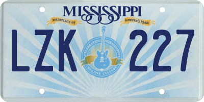 MS license plate LZK227