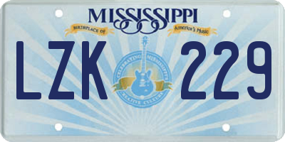 MS license plate LZK229