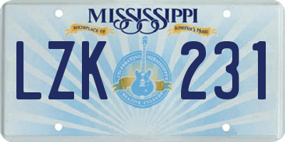 MS license plate LZK231