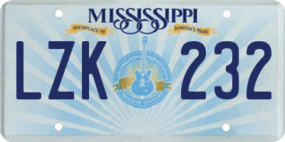 MS license plate LZK232