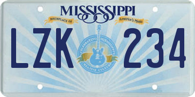MS license plate LZK234