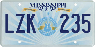 MS license plate LZK235