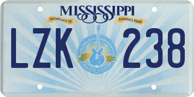 MS license plate LZK238