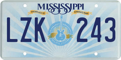 MS license plate LZK243