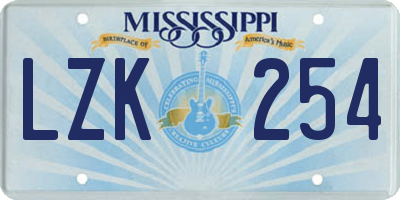 MS license plate LZK254