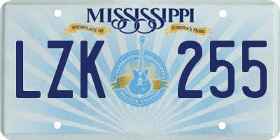 MS license plate LZK255